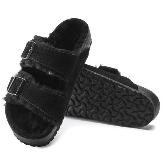 BIRKENSTOCK ARIZONA SHEARLING SUEDE LEATHER IN BLACK NWT - Picture 6 of 6